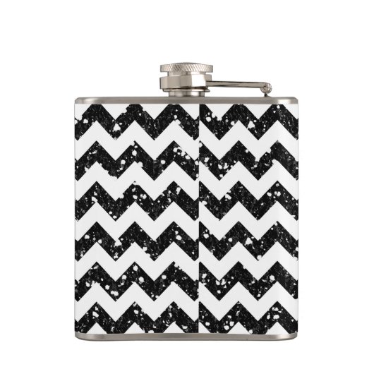 Moderne Black Glitter Chevron Monogram Whiskey Fla Heupfles (Achterkant)