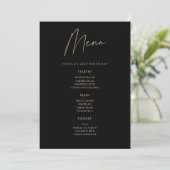 Moderne Black Gold 21e Verjaardagsfeest Menu Kaart (Staand voorkant)