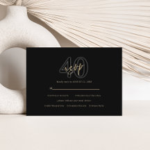 Moderne Black Gold 40e Verjaardag RSVP Kaart