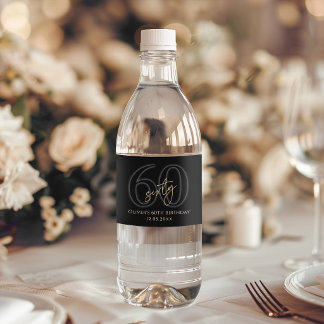 Moderne Black Gold 60ste Verjaardagsfeestje Waterfles Etiket