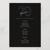 Moderne Black Gold 70e Verjaardag Menu Kaart (Voorkant)