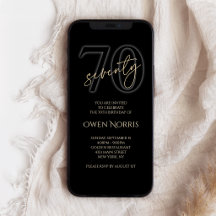 Moderne Black Gold 70e Verjaardag Mobiele Uitnodig