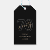 Moderne Black Gold 70ste Verjaardagsfeest Cadeaulabel (Voorkant)
