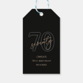 Moderne Black Gold 70ste Verjaardagsfeest Cadeaulabel (Achterkant)