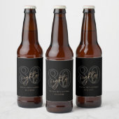 Moderne Black Gold 80ste Verjaardagsfeest Bierfles Bier Etiket (Flessen)