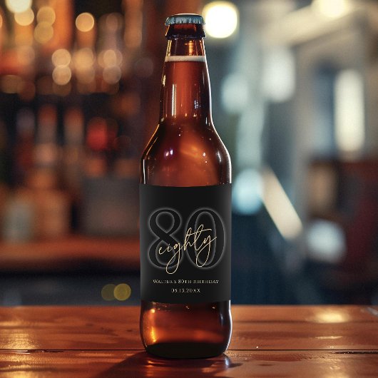 Moderne Black Gold 80ste Verjaardagsfeest Bierfles Bier Etiket