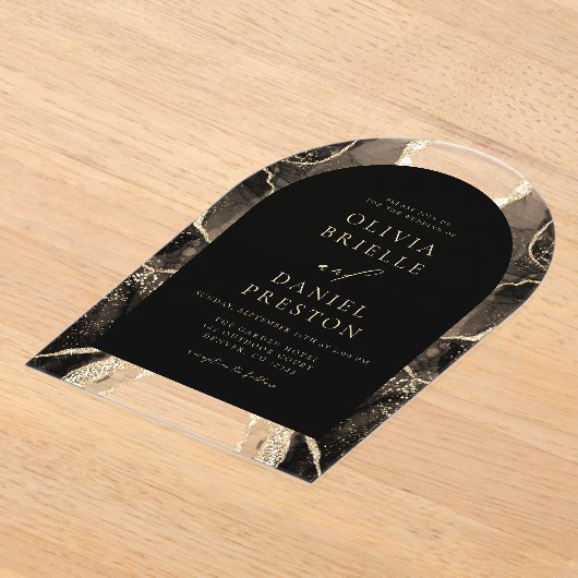 Moderne Black Gold Agaat Huwelijk Elegant Acryl Uitnodigingen (Laagn)