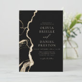 Moderne Black Gold Agaat Huwelijk Elegant Kaart (Staand voorkant)