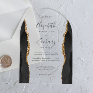 Moderne Black Gold Agaat Wedding Arch Acryl Uitnodigingen