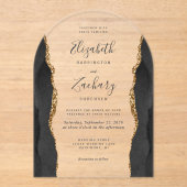 Moderne Black Gold Agaat Wedding Arch Acryl Uitnodigingen (Voorkant)