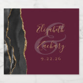 Moderne Black Gold Agate Bourgondische bruiloft Sparkling Wijnetiket (Enkel label)