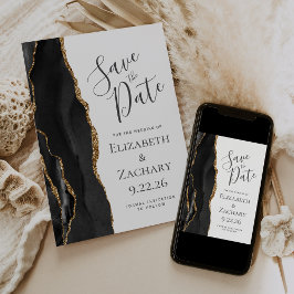 Moderne Black Gold Agate Save the Date
