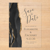 Moderne Black Gold Agate Save the Date Acryl Uitnodigingen (Voorkant)