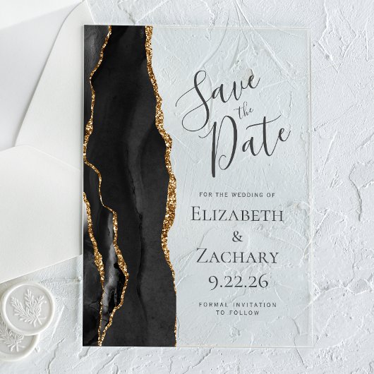 Moderne Black Gold Agate Save the Date Acryl Uitnodigingen