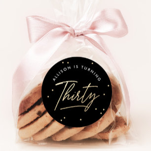 Moderne Black Gold Calligrafie 30e verjaardag Ronde Sticker