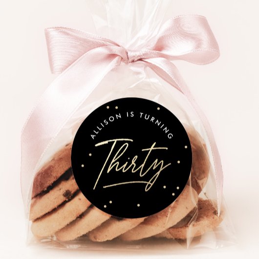 Moderne Black Gold Calligrafie 30e verjaardag Ronde Sticker