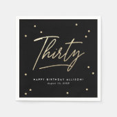 Moderne Black Gold Calligrafie 30e verjaardag Servet (Voorkant)