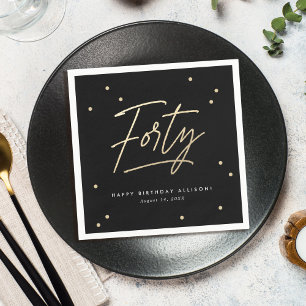 Moderne Black Gold Calligrafie 40e verjaardag Servet
