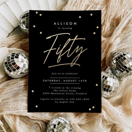 Moderne Black Gold Calligrafie 50e verjaardag Kaart