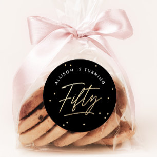 Moderne Black Gold Calligrafie 50e verjaardag Ronde Sticker