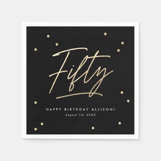 Moderne Black Gold Calligrafie 50e verjaardag Servet (Voorkant)