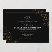 Moderne Black Gold Confetti Afstudeerder Graduatio Kaart (Voorkant / Achterkant)