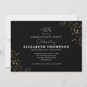 Moderne Black Gold Confetti Afstudeerder Graduatio Kaart