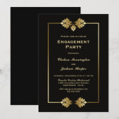 Moderne Black Gold Engagement Party Kaart (Voorkant / Achterkant)