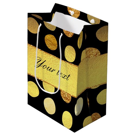 Moderne Black Gold Foil Confetti Stippen Medium Cadeauzakje (Voorkant Gekanteld)