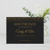 moderne Black & Gold Glitter Save The Date Kaart (Staand voorkant)