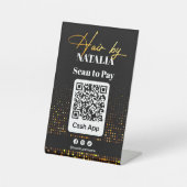 Moderne Black Gold Hair Salon Cash App QR-code Reclamebord Met Voetstuk (Voorkant)