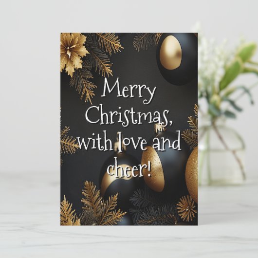 Moderne Black & Gold Kerstversiering Typografie Feestdagenkaart (Staand voorkant)
