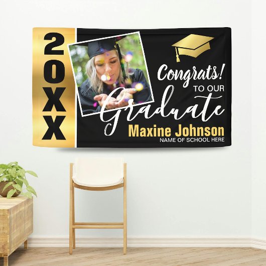 Moderne Black & Gold Klas van 2026 Foto Afstuderen Spandoek
