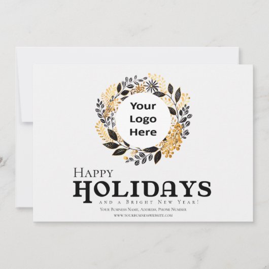 Moderne Black Gold Krans Kerst Bedrijf Happy Feestdagenkaart (Voorkant)