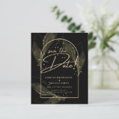 Moderne Black Gold Leaves Huwelijk Save The Date (Staand voorkant)