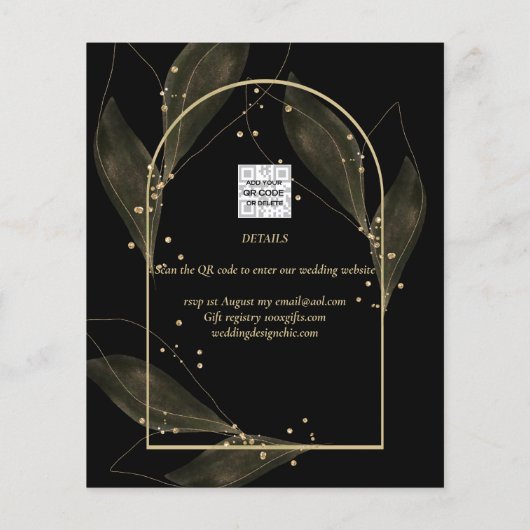 Moderne Black Gold Leaves Trouwkaart Save The Date Flyer (Achterkant)