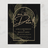 Moderne Black Gold Leaves Trouwkaart Save The Date Flyer (Voorkant)