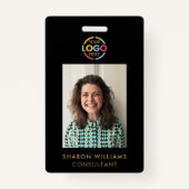 Moderne Black Gold Minimalist werknemer Foto-ID Badge (Voorkant)