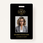 Moderne Black Gold Minimalist werknemer Foto-ID Badge (Voorkant)