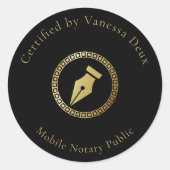 Moderne Black & Gold Notary Pen Gecertificeerd doo Ronde Sticker (Voorkant)
