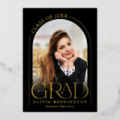 Moderne Black Gold Photo Arch Afstudeerfeest Folie Uitnodiging (Voorkant)