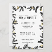 Moderne Black & Gold Pine en Berries Vakantie Part Kaart (Voorkant)