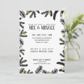 Moderne Black & Gold Pine en Berries Vakantie Part Kaart (Staand voorkant)