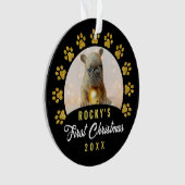 Moderne Black Gold Puppy Dog First-kerstfoto Ornament (voorkant)