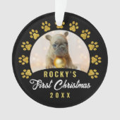 Moderne Black Gold Puppy Dog First-kerstfoto Ornament (voorkant)
