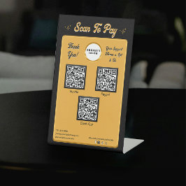 Moderne Black Gold Scan Om QR-Codes Salon Schattig Reclamebord Met Voetstuk