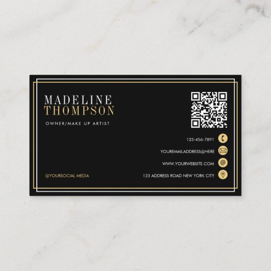 Moderne Black Gold Typografie QR-code Visitekaartje (Achterkant)
