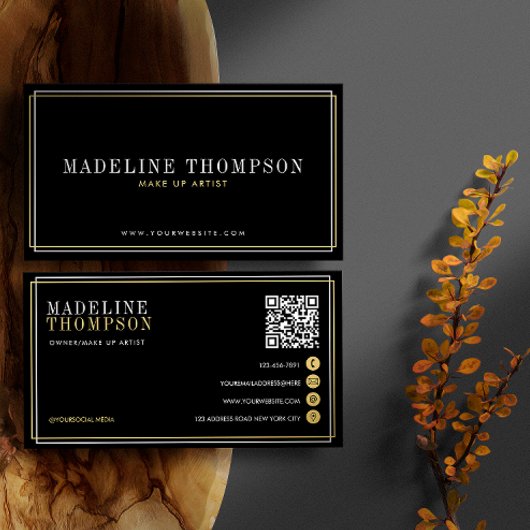 Moderne Black Gold Typografie QR-code Visitekaartje
