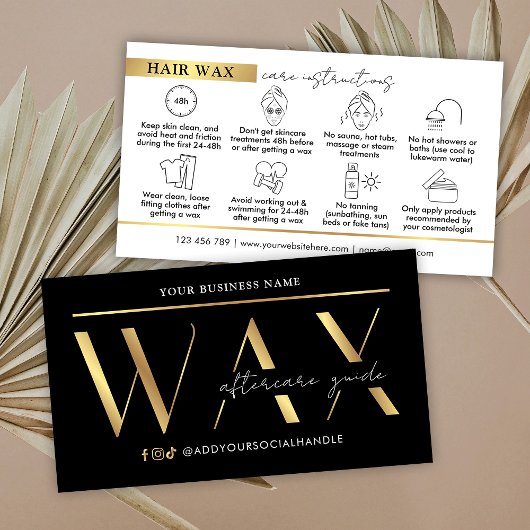 Moderne Black & Gold Waxing Nazorg Instructies Visitekaartje