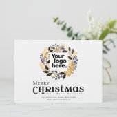 Moderne Black Gold Wreath Christmas Business Feestdagenkaart (Staand voorkant)